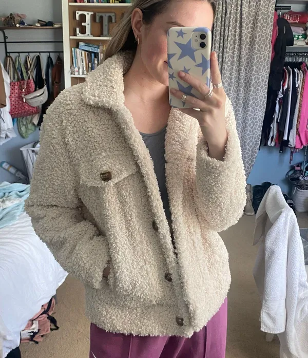 She + Sky Cream Teddy Coat - Image 4