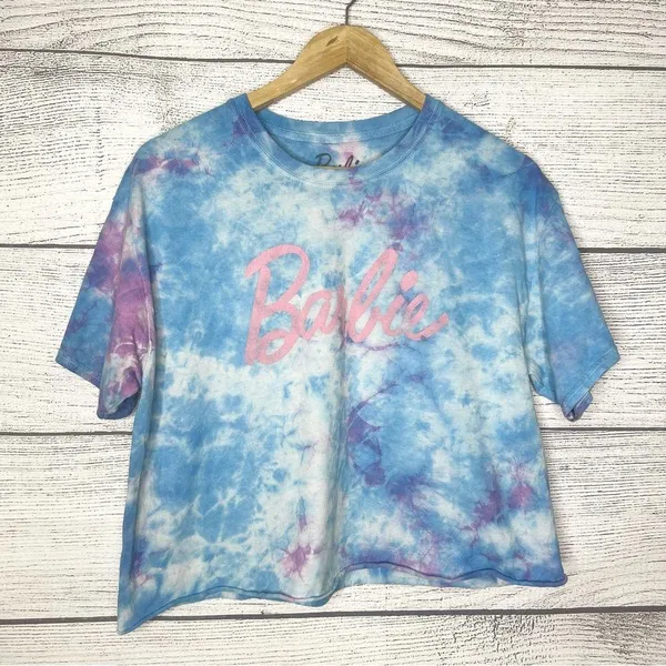 Barbie Tie Dye Cropped T-Shirt Top - Blue Pink Purple Size Large - Image 7