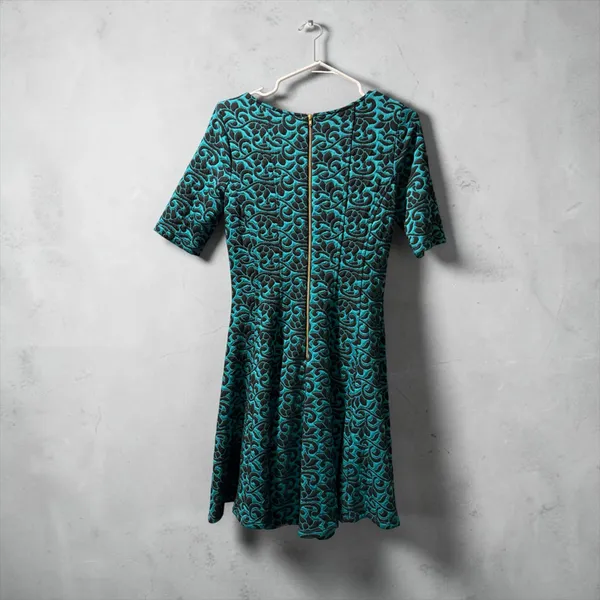 Teal Blue Fit and Flare Floral Dress Danny and Nicole - Image 3