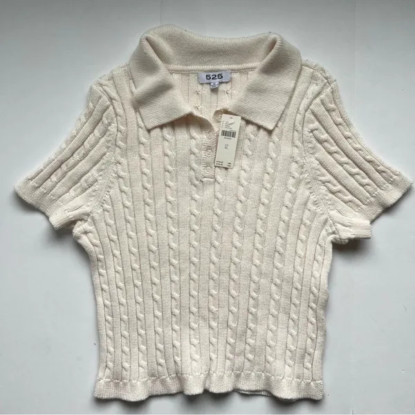 525 America Ivory Cable Knit Polo Sweater Size X-Large NWT - Image 2