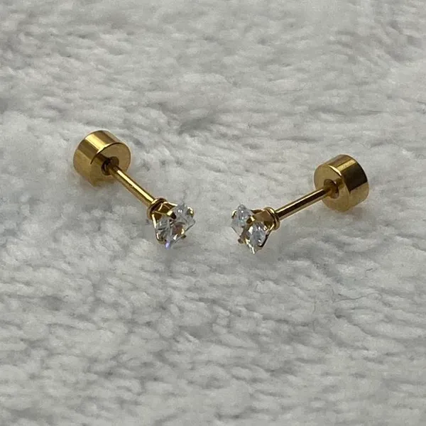 18k Gold plated Square White Crystal Zircon 3mm Stud Earrings - ERG-S - Image 4