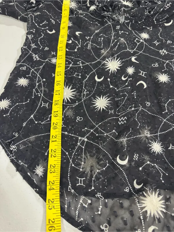 Anthropologie Black Sheer Celestial puffed sleeve Ruffle Blouse M - Image 6