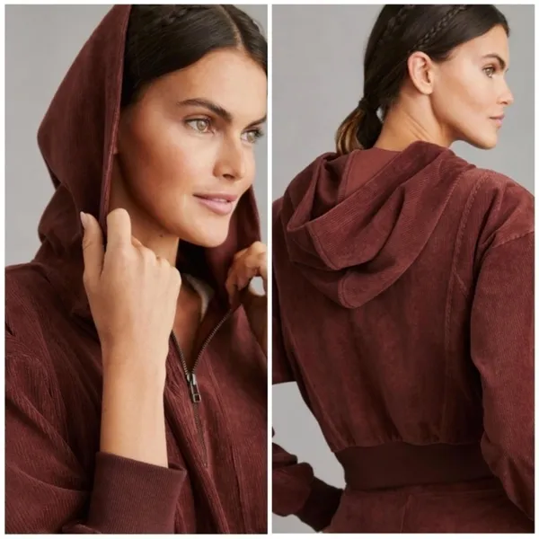 NWT Anthropologie Daily‎ Practice brown velour hoodie sz L - Image 3