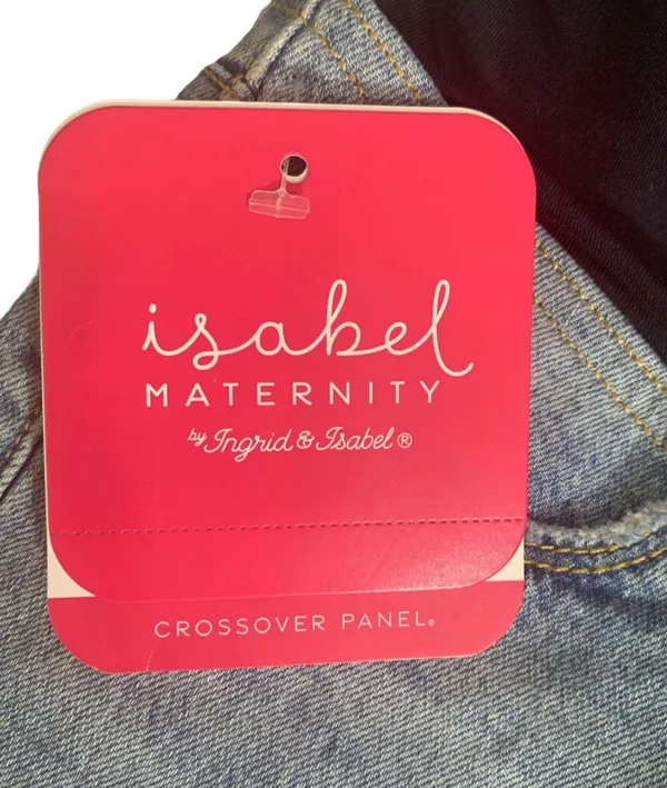 Isabel Maternity Over Belly Midi Light Wash Jean Shorts Size 2/26 - Image 3