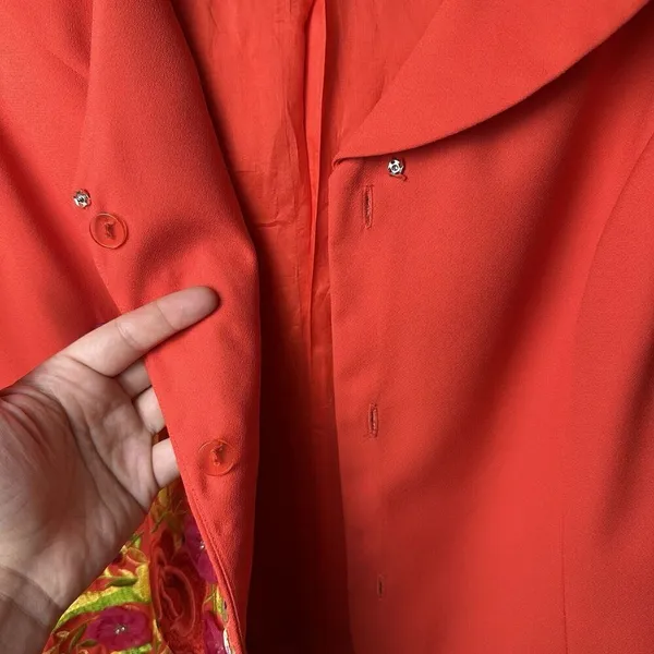 John Meyer Norwich‎ Orange Floral Embroidered Blazer 14 | Statement Art to Wear - Image 8
