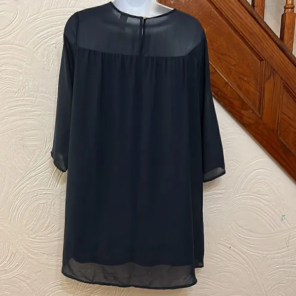 H&M Babydoll Dress Womens Navy Blue‎ Sheer Yoke Long Sleeve Size 4 - Image 3