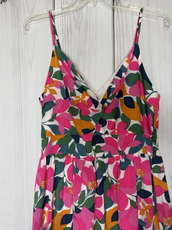 Entro Floral Maxi Dress Sz L Spaghetti Straps Tiered Smocked Back Sundress - Image 2