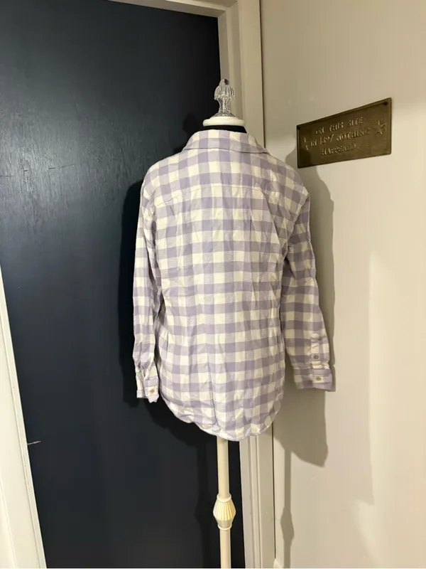 Madewell Lavender Check Button-Up Flannel 100% Cotton Shirt with pockets - Image 3