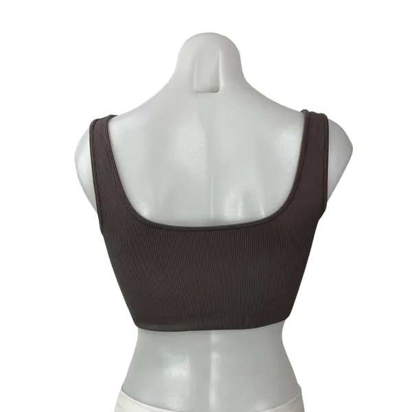 SET Active Dark Brown Sleeveless Athletic Ribbed Knit Sports Bra Crop Tank Top S - Image 3