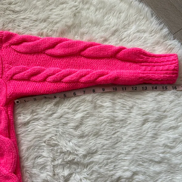 Anthropologie Sweater Mock Neck Cable-Knit Long Sleeve Neon Pink XXS - Image 11