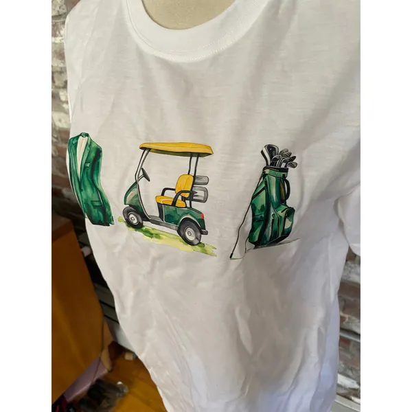 Kule The Golf Graphic T-Shirt Size Small White Green Jacket Cart Bag - Image 5