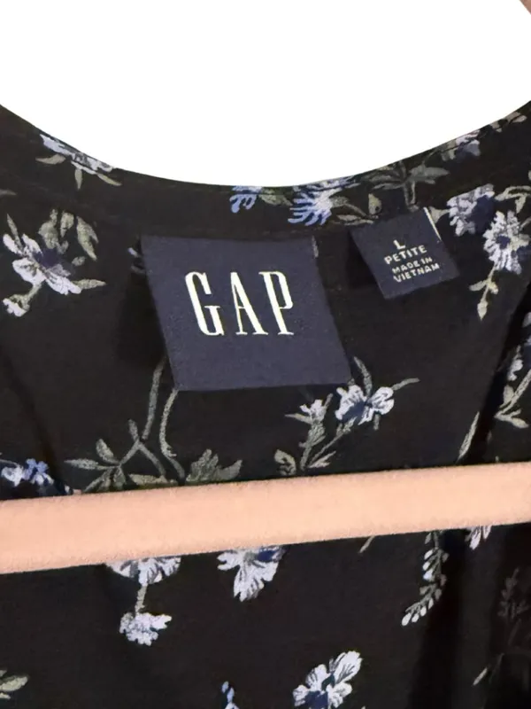 GAP Black Floral V-Neck Button-Front Midi Dress Size Petite Large - Image 6