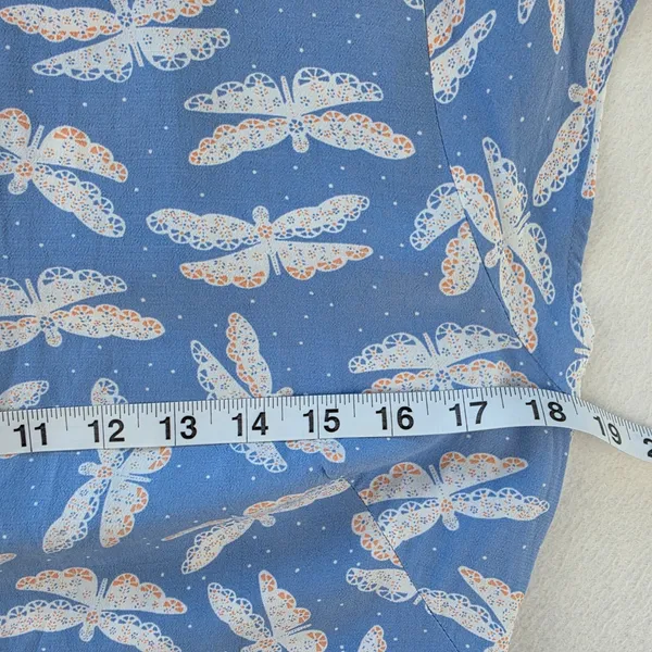 LOFT Light Blue Dragonfly Print Midi Dress Cap Sleeve Side Slit Size 10 - Image 8