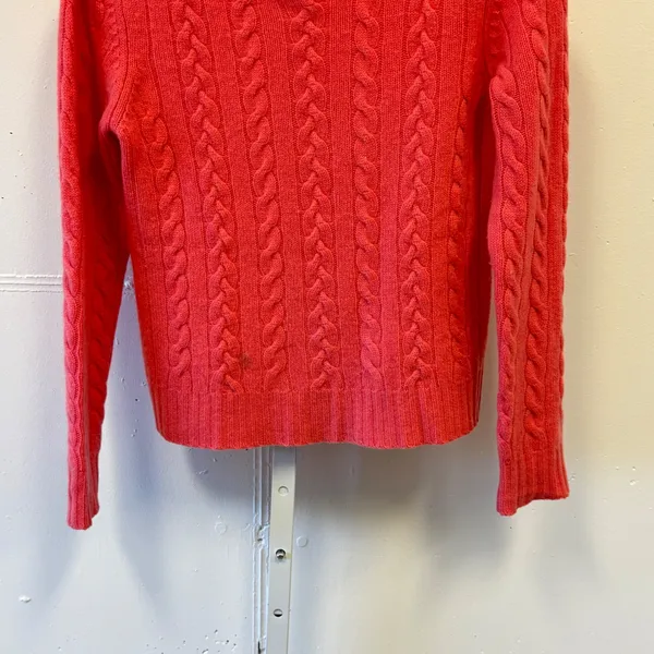 Calypso Christiane Celle 100% Cashmere Cable Knit Crewneck Sweater Coral Pink Sm - Image 4