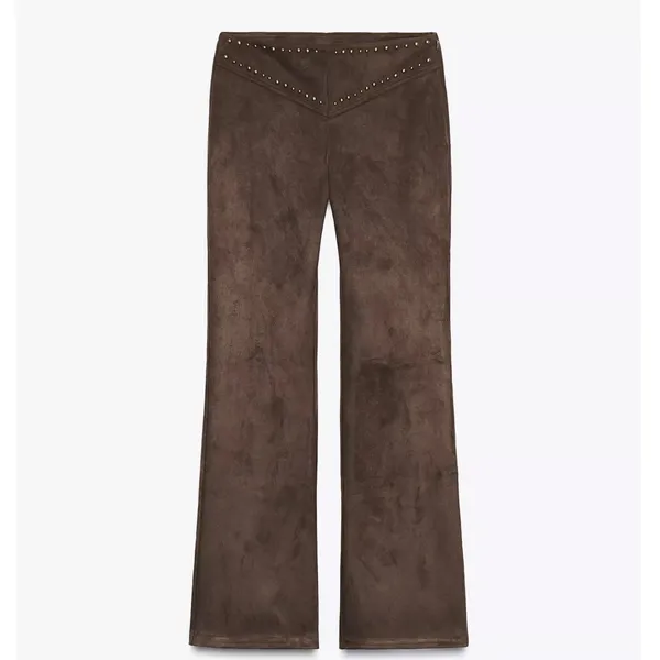 Zara NWT brown studded faux suede embellished pants - Image 9