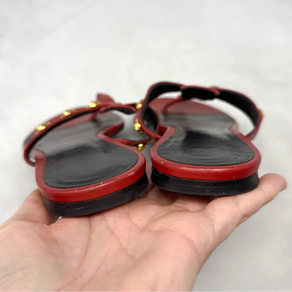 VERSACE Medusa Logo Studded Leather Thong Slide Flat Sandal Shoes Red Gold 38 - Image 8