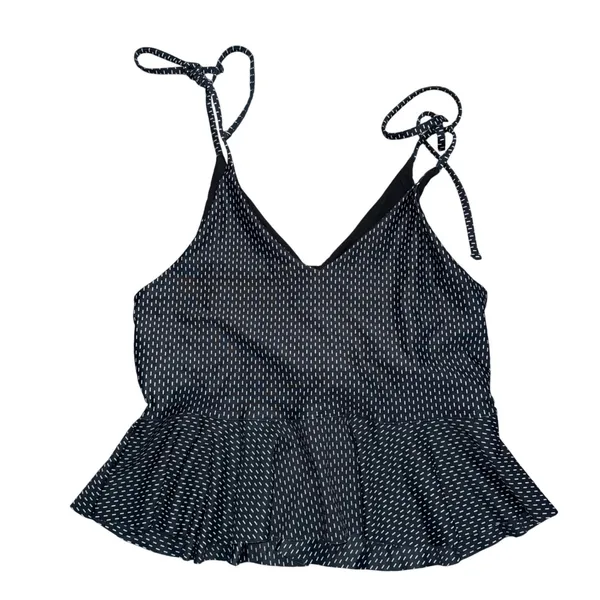Albion Fit Peplum Swim Top Womens M Black Dash Print Excellent Tie Shoulder - Image 4