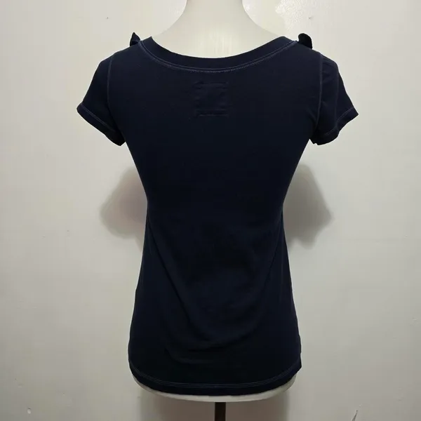 Hollister Navy Blue Ruffle V-Neck Babydoll Knit Top Small Coquette Y2K Aesthetic - Image 5