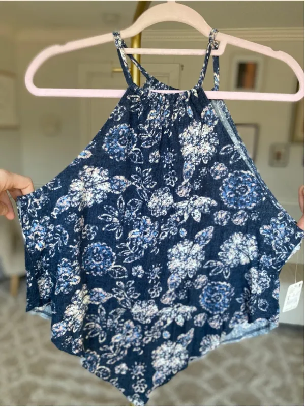 We‎ The Free People Navy Floral Halter Blouse Festival Boho Feminine Indie NWT - Image 2