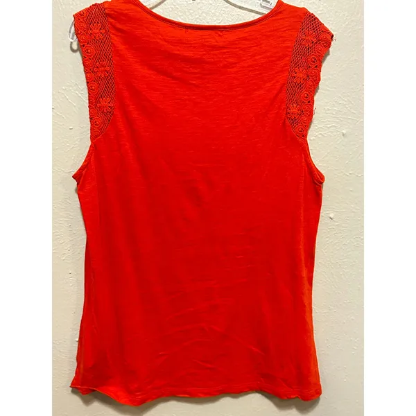 Lauren Ralph Lauren Orange Knit Tank Top with Crochet Trim Sleeveless Large‎ - Image 6