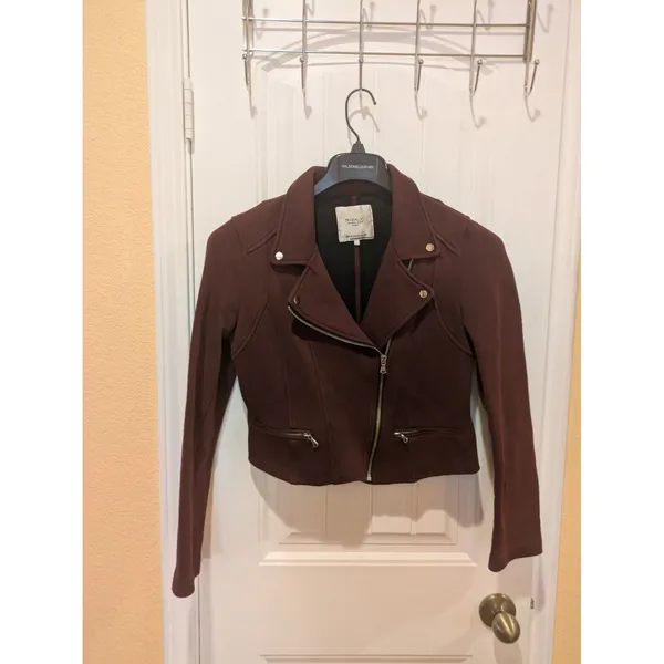 Zara maroon biker jacket cotton Size M - Image 2