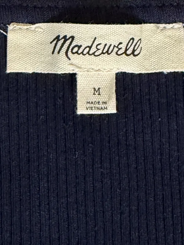 Madewell Lace Trim V-neck Top Ribbed Short Sleeve Tee Midnight Navy Size M NEW - Image 3