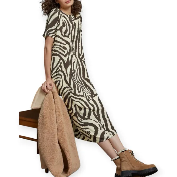 Corey Lynn Calter Brown Zebra Maxi Tee Dress Anthropologie Size Small - Image 2