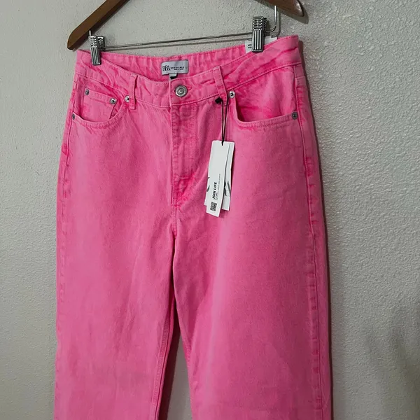 Zara the boogie pant super wide leg mid-rise full length Jeans PINK NEW 40 US8 - Image 3