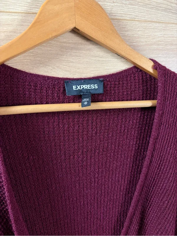 Express Women's Burgundy Wine Twist-Front Knit Layering Sweater XS - Image 4