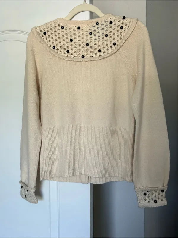 Anthropologie Sleeping on Snow Tea for Two Crochet Yoke Beaded Button Cardigan - Image 7