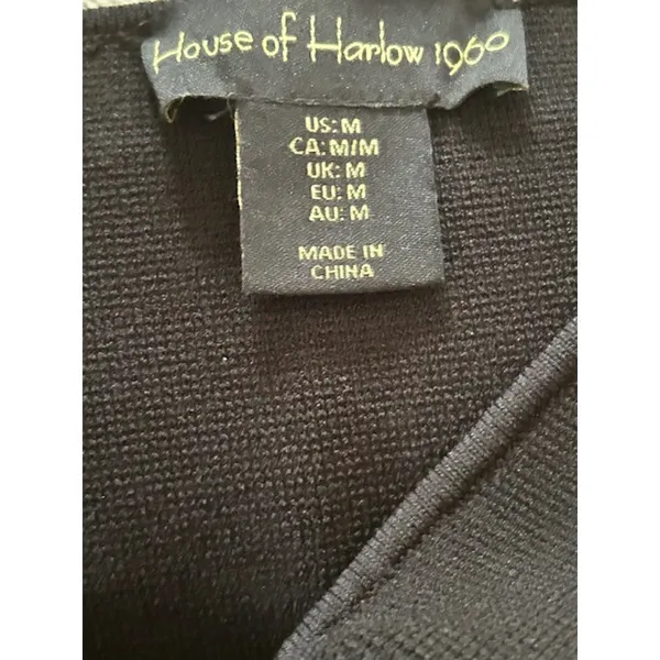 House of Harlow 1960 Black Sheer Sleeve Top Square Neck Knit M - Image 6