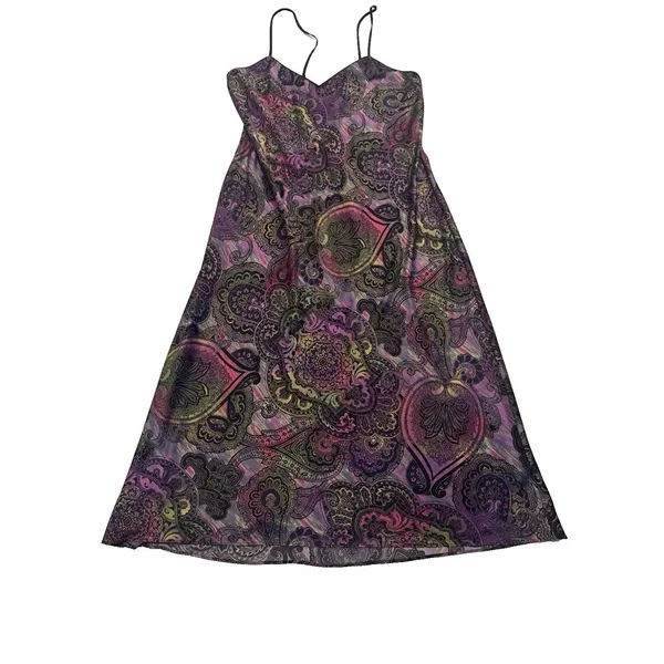 Natori Slip Dress Chemise Spaghetti Straps Purple Paisley Multicolor Midi Size L - Image 2