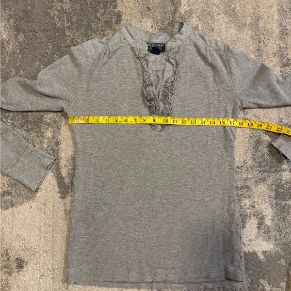 Polo Jeans Company Long Sleeve Ruffle V-Neck Top - Gray - Image 4