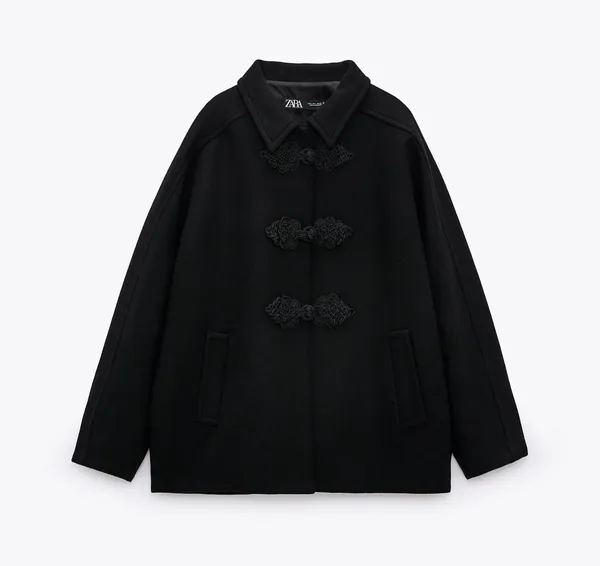 ZARA Black Wool Blend Toggle Coat Jacket - Image 5