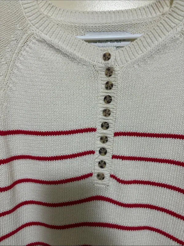 Rachel Zoe Cream and Red Striped Henley Sweater - Image 3