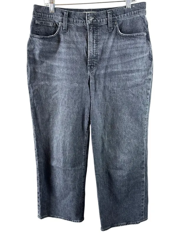 Madewell Perfect Vintage Wide-Leg Crop Jeans Size 31 Washed Black High Rise - Image 2
