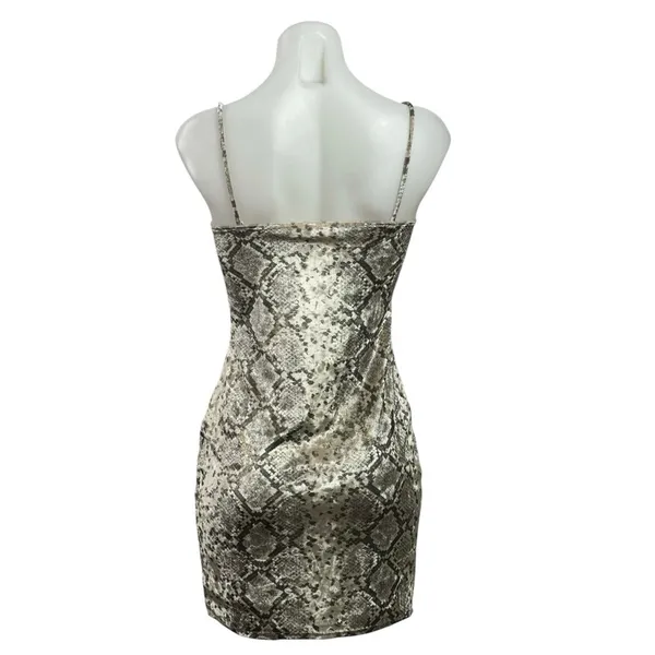 Windsor Beige Velvet Velour Snakeskin Cami Sleeveless Tank Mini Bodycon Dress M - Image 3