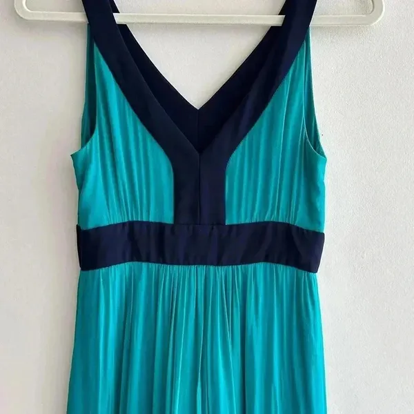 Miss Sixty Teal and Navy Blue Silk Gown Maxi Floral Dress, Size 4 - Image 13
