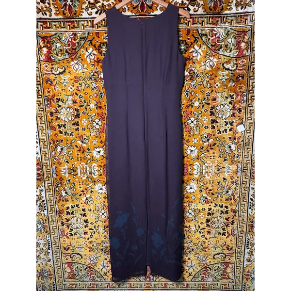 Vintage INC Dark Purple 100% Silk Floral Maxi Dress Size 12 Wedding Guest - Image 5