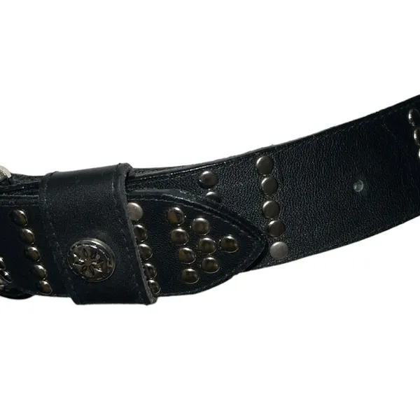 Cute black belt with silver studded detailing, cute silver metal flowers too - Image 2