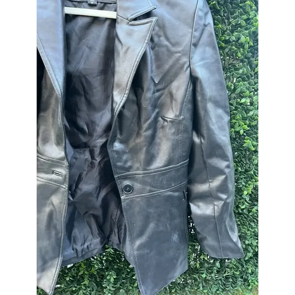 Vintage Rampage 90s Black Faux Leather Blazer Jacket Single‎ Button Medium - Image 5