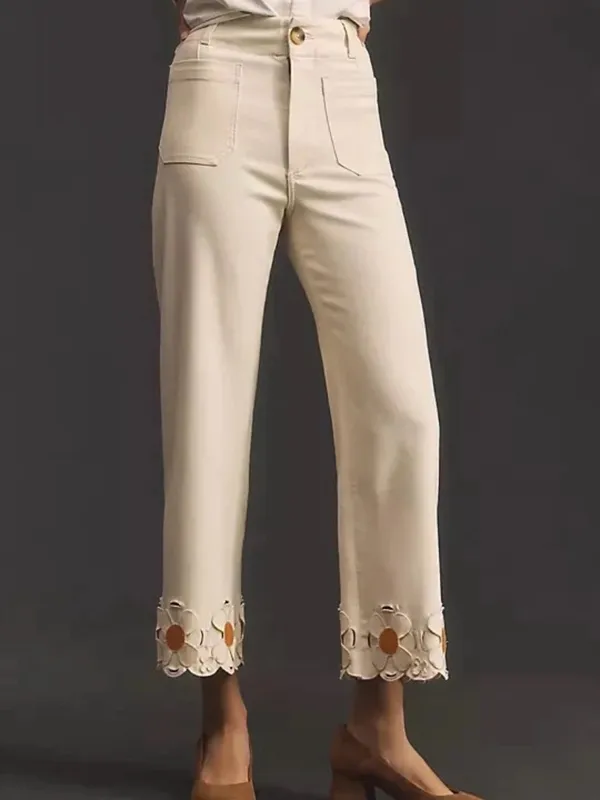 Maeve Anthropologie Colette Wide-Leg Jeans Daisy Cutwork Hem cottagecore whimsy - Image 5
