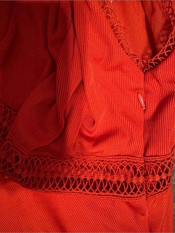 Free People Orange V-Neck A-Line Dress - Image 3