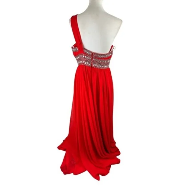 FabuLuxe Couture Red One-Shoulder Beaded Evening Gown Size Large Hand Beaded - Image 3