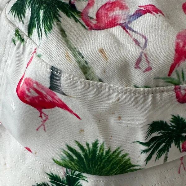 Flamingo Print Bucket Hat White - Image 2