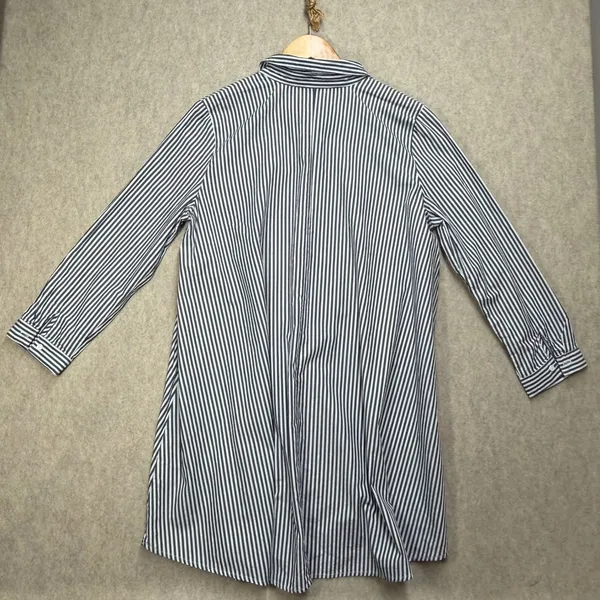 BB Dakota Navy Blue White Striped Cotton Long Sleeve Shirt Dress M‎ Prep Coastal - Image 5