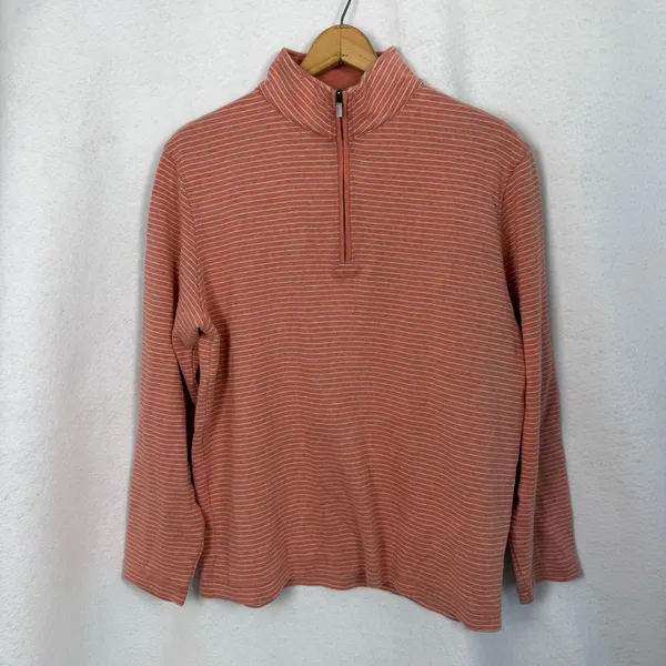 Bugatchi Quarter Zip Pullover Womens Large‎ Striped Coral Orange Casual - Image 5