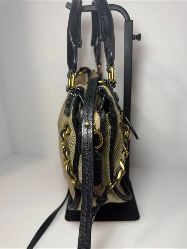 Chloé Canvas & Black Leather Satchel Crossbody Bag Gold Hardware - Image 5