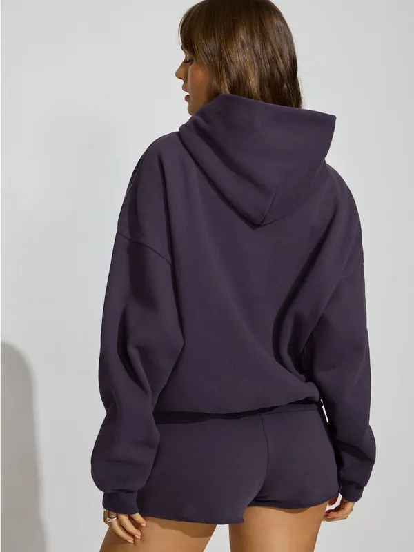 NWOT Garage Ultrafleece oversized Hoodie in plum with Chenille logo size s/m - Image 3