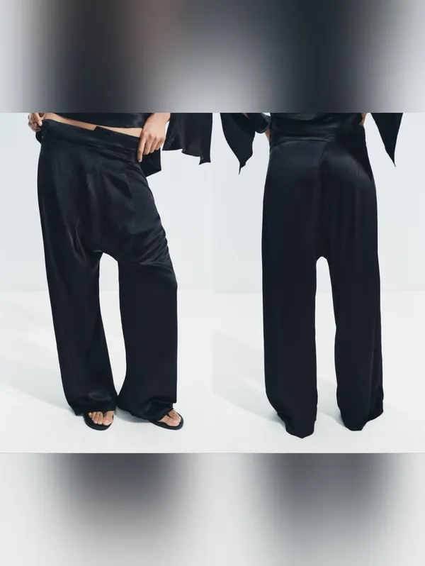 Zara Asymmetric Satin Effect Black Pants - Image 8